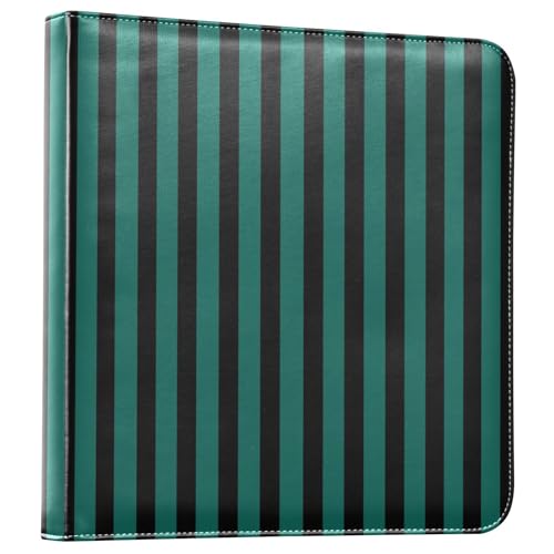Álbum de fotos para hacer tú mismo con páginas autoadhesivas, diseño negro con rayas verdes aqua, encuadernación de 3 anillos, 40 páginas, tamaño 8x10 pulgadas miniatura 1