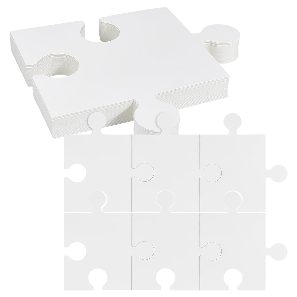 DELORIGIN 30pcs Blank Jigsaw Pieces to Draw on 8 x 9 Inch Big Blank Jigsaw Board DIY Coloring White Paper Pieces for Arts and Crafts Projects Activities Party Wedding Invites Decorations