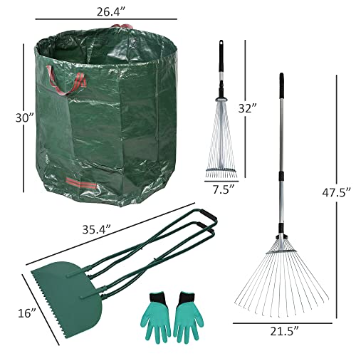 Lightweight Aluminum Gardening Adjustable Leaf Rake, Come With Leaf Grabber Rake, 2-Pack Dustpan-Type Garden Bags, 1 Pair Gloves, For Leaves, Grass, Lawn Clippings, Twigs Or Debris #TOP6