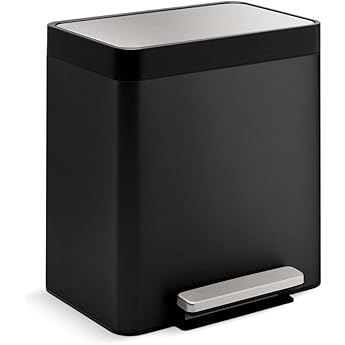 KOHLER 13-Gallon Stainless Steel Step Trash Can, Stainless Steel, Hands-Free Pedal, Quiet-Close Lid, Fingerprint-Resistant, Durable, K-20940-ST