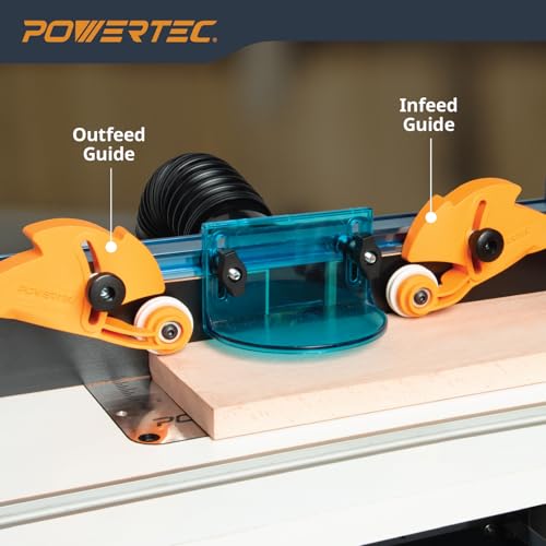 Image of POWERTEC Adjustable Roller Stock Guide, One Way Bearing Stock Feeder Tool - Reduce Kickback & Increase Shop Safety - For Table Saw, Router Tables, Band Saws, Auxiliary Fence w /T-Slot Mount (71935)
