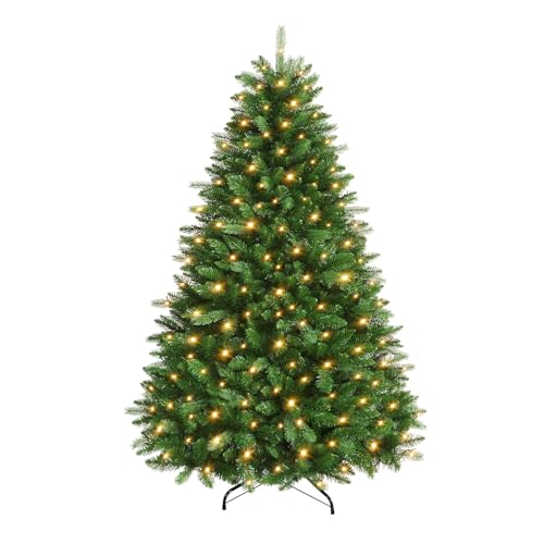 SHareconn 6FT Pre Lit Artificial Christmas Tree with 330 Warm White & Multicolor LED Lights, 12 Light Modes, Xmas Tree with 1018 PVC & PE Branch Tips, with Foldable Metal Stand, Easy Assembly