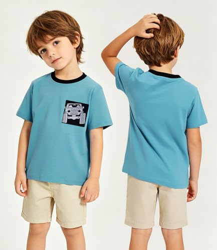 grehava Boys T-Shirts 7-8 Years Kids Pocket Graphic Tee Shirts for Summer Casual Vacation Fishing Birthday Party Camisa para niño Lake Blue — view 2