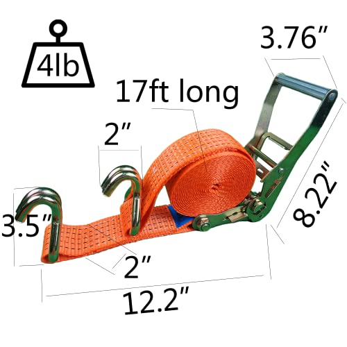 Ratchet Straps, 2" X 17' Heavy Duty Ratchet Straps Load Up To 10000Lbs Cargo Straps For Trucks, Tie Down Strap For Moving Appliances, Lawn Equipment #TOP3