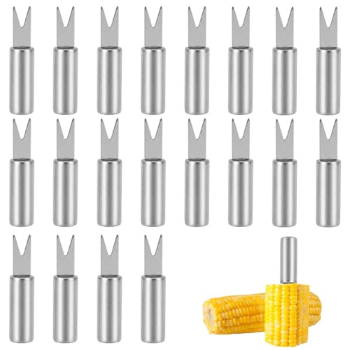Image of 20Pcs Stainless Steel Corn Holders, Durable Sweetcorn Forks for Barbecues and Family Dinners, Reusable Corn Cob Skewers for Outdoor Meals and Everyday Kitchen Use