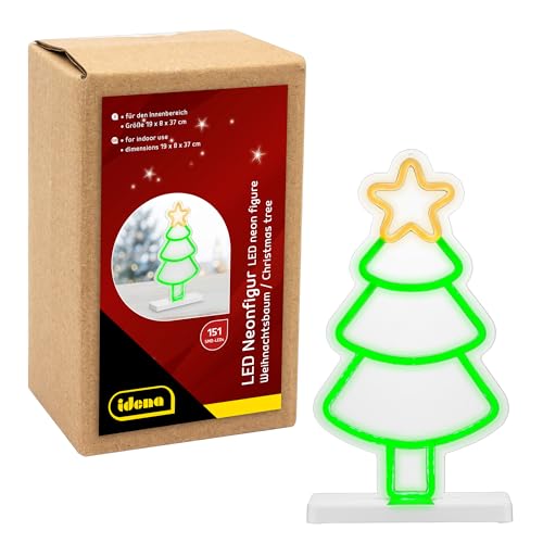 Idena 31896 - Figura al neon LED albero di Natale, circa 18 x 8 x 37 cm, insegna al neon con 151 LED SMD, decorazione natalizia per interni, con alimentatore e cavo di alimentazione da 3 m
