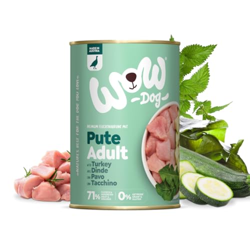 WOW Dog Hunde-Nassfutter mit Pute | Enthält Vitamine und Mineralien, ohne Getreide und Zucker | 400 g / 12er Pack