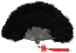 wocpvm Folding Handheld Feather Fan Flapper Folding Hand Fans Feather Fan Handheld 1920s accessories,For Photo Shoots,Halloween Dances,Wedding Parties,retro Parties,etc(Black)