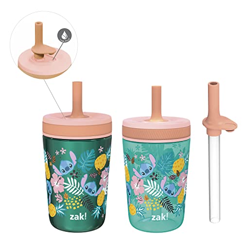 Image of Zak Designs Disney Lilo and Stitch Kelso Tumbler Set, Leak-Proof Screw-On Lid with Straw, Bundle for Kids Includes Plastic and Stainless Steel Cups with Bonus Sipper (3pc Set, Non-BPA, Stitch)
