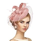 Zinniday Pink Tea Party Fascinator - 2025 Derby Hat for Women Tea Party Attire Headwear, 1920s 50s Church Veil Hats Victorian Kentucky Fascinators with Hair Clip for Lady Women Girls Dress Up