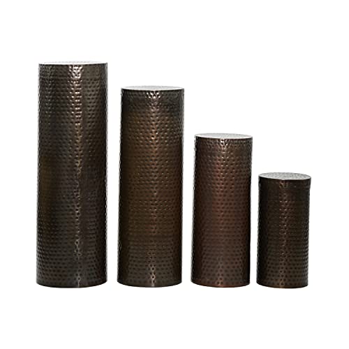 Deco 79 Metal Cylinder Pedestal Table with Hammered Design, Set of 4 36", 32", 24", 18"H, Brown by Deco 79 - Image 2
