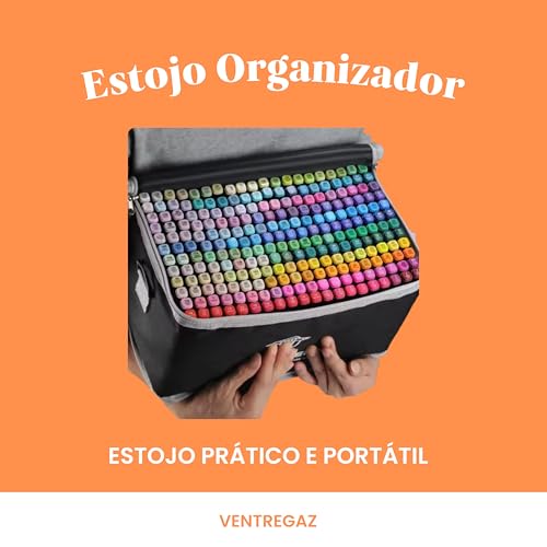 Marcadores de Álcool Ponta Dupla, 80 Cores, Tinta à Prova d'Água, com Estojo de Transporte