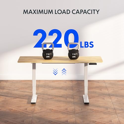 Image of FlexiSpot E6 Solid Wood 3-Stage Dual Motor 55 x 24 Electric Standing Desk, Holds 220 lbs, Adjustable Height w / Memory Presets, Butcher Block Rubberwood Desktop & White Frame, Ships in 2 Boxes