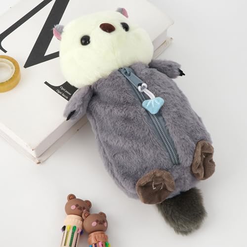 Image of Minache Women Animal Sea Otter Plush Stationery Pouch Pen Pencil Case Ladies Cosmetic Bag