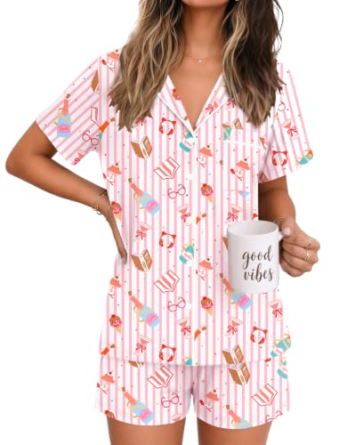 Image of Ekouaer Womens Pajamas Set Soft Classic Notch Collar Bride Pjs Comfy Short Sleeve Sleepwear Loungewear
