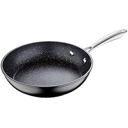 Sartenes Masterpro Acero Inoxidable MasterPro Vital - Sartén de aluminio forjado de 24 cm, duradera con asas de acero inoxidable, utensilios de cocina duraderos para todo tipo de gas, apto para lavavajillas, color negro