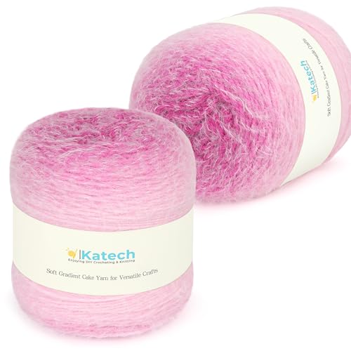 Image of Katech Ombre Yarn for Crocheting-Large Skein of Gradient Yarn Cake-2 Pack of 200g /7.05 oz-80% Acrylic,20% Nylon- #4 Medium-Perfect for Star Blankets, Scarves, Shawls and Garments (L)