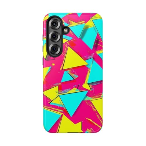 Coque Samsung S25 Plus rigide anti-rayures à motif géométrique rose fluo