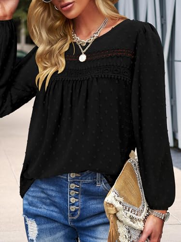BETTE BOUTIK Womens Boho Fall Long Sleeve Shirts Crewneck Dressy Casual Blouses Trendy Flowy Tops