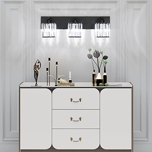 Image of Aipsun Black Vanity Light Bathroom Lighting Fixtures 3 Light Crystal Modern Bathroom Vanity Light (Exclude Bulb)