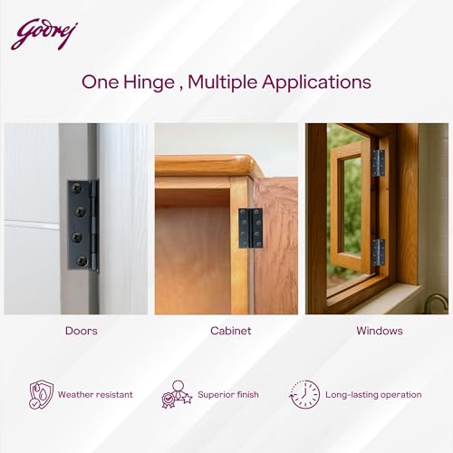 Image of Godrej Door Fittings | 4 inch x 12 Gauge Plain Joint Door Butt Hinges (Pack of 1, 5 Pcs /Pack) | Matte Black Finish, Smooth Operation | 4 Holes Kabza for Heavy Duty Door, Home, Office | 1 Yr Warranty