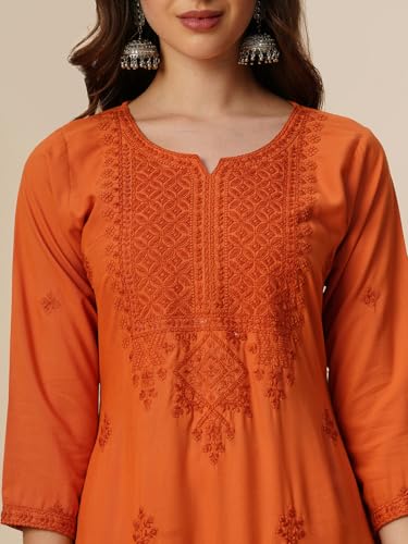 Image of RATAN Rayon Straight Lucknowi Chikankari Ethnic Wear Kurta for Women