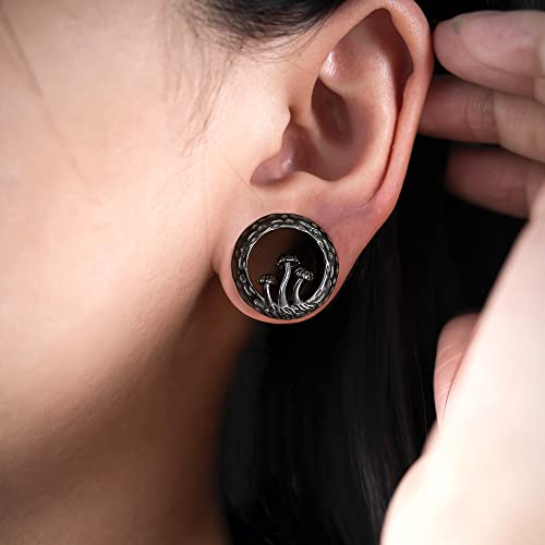 Casvort 2 PCS 14mm (9/16\'\') Hypoallergenic 316 Stainless Steel Black Magic Mushroom Ear Gauges Screw Tunnels Ear Plugs Expander Stretcher Gauges Piercing Body Jewelry