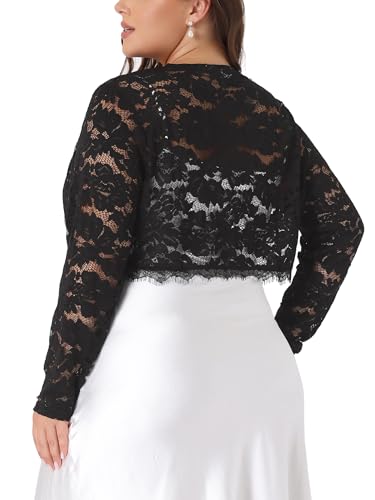 Agnes Orinda Plus Size Lace Shrug for Women 2024 Long Sleeve Floral Lace Shrugs Top4