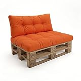 POKAR Set di Cuscini per Europallet da 2 pezzi: 1x Cuscino-sedile 120x80cm + 1x Cuscino-schienale 120x40cm, per Divano da Giardino, per Interno ed Esterno, senza Pallet, Arancione