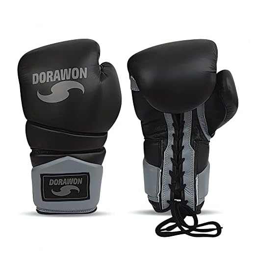 Dorawon Black Boxhandschuhe aus Leder mit Schnürung, Unisex, Erwachsene, Schwarz, 18 oz
