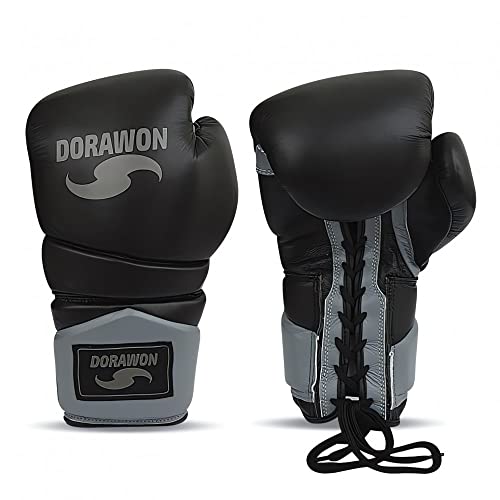dorawon Black Guanti da boxe pelle Competition aLacci Unisex adulto , Unisex adulto,...