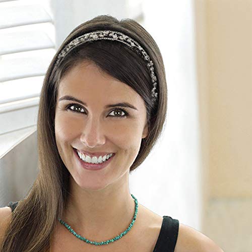 Beespring Elastic Ribbon Classic Headbands, Elegent Luxury Handmade Crystal Rhinestone Jewelry Beads Bridal Wedding Evening Pageants Proms Birthday Gift Headband Satin Ribbon Hiarband Headwrap Hair (Black) #TOP4