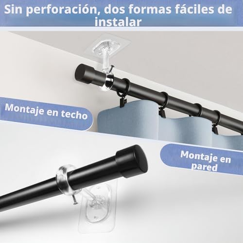 Miniatura 6 de Soportes Ajustables Para Barra Cortina De Techo Pared, 32 Mm Diámetro, Montaje Sin Taladro Con Tornillos - Ideal Para Duchas, Cocina Y Armarios 6 Piezas, Transparente