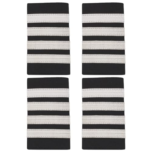 WEBEEDY 2 pares de barras de uniforme profesional charreteras para pilotos de vuelo Cuatro barras charreteras con rayas metálicas plateadas capitán camisas de aviador charreteras deslizadores