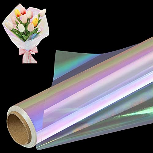 Bekeify Cellophane Wrap Holographic Foil Gift Wrapping Paper 1 Roll 80CM x 15M Iridescent Film Lustre Foil Crystal Paper for Christmas Wedding Birthday Candy Package Flower Bouquet