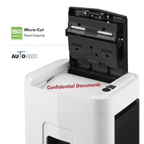 aurora high security 150-sheet auto feed micro-cut paper and credit card shredder with 63 gallon pullout basket  60 minutessecurity level p-4
