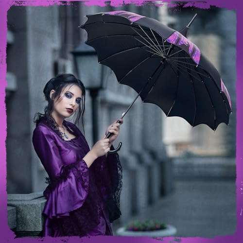 Queekay Halloween Pagoda Umbrella Purple and Black Stained Glass Gothic Umbrella Waterproof Windproof UV Protection Parasol for Halloween, Birthday Gift - Thumbnail 5