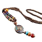 THTHT Vintage Collier Sautoir En Perles De Bois Naturel Ethnique Chaîne...