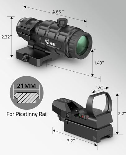 CVLIFE 1X22X33 Red Green Dot Sight and 3X Magnifier Combo, Motion Awake Multi-Reticle Circle Dot Open Reflex Sight with Flip-to-Side Magnifier, Absolute Co-Witness Mount for 21MM Picatinny — view 6