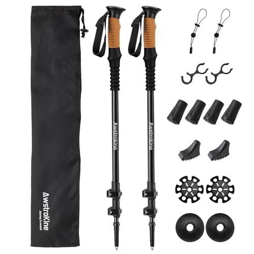 Carbon Fiber Trekking Poles - Lightweight Collapsible Hiking Poles with Cork Grips & Quick Flip Locks Adjustable Hiking Sticks & All-Terrain Accessories for Women & Men