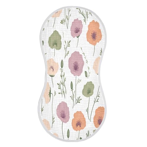 Kigai Colorful Flowers Burp Cloths for Baby 4-Layer Cotton Muslin Burping Cloths 22x11 inch Super Soft & Absorbent Spit Up Burp Rags for Newborn Boys Girls 1 Pack