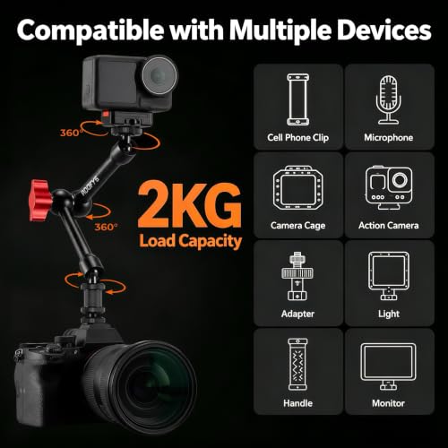 Image of ADOFYS Magic Arm with Super Clamp - 11in /28cm Adjustable Articulating Friction Camera Mount & Clamp with 1 /4 inch and 3 /8 inch Thread for LCD Monitor LED Light Flash Light Phone Action Cam
