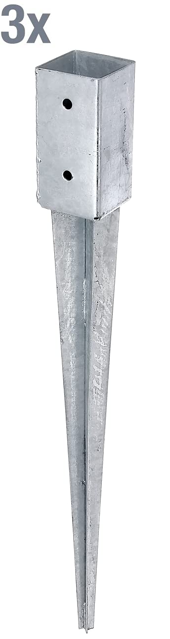 GAH-Alberts 211097 211271 - Soporte para postes de madera cuadrados, galvanizado en caliente, 71 x 71 mm/750 mm, 3 unidades