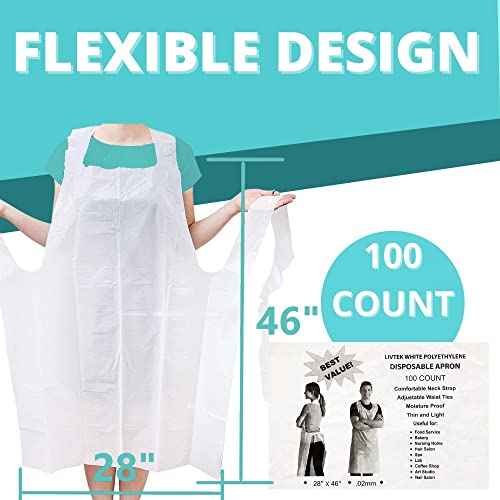 Aventais descartáveis de poliéster pacote com 100, 71 x 117 cm, avental grande branco protetor para