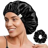 YANIBEST Double Layer Satin Bonnet Silk Bonnet Adjustable Hair Bonnet for Sleeping Hair Bonnets for Women Curly Natural Hair Black