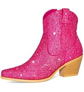 MISSMILLER Women's Sparkly Rhinestone Mid Calf Boots with Pull-OnTabs