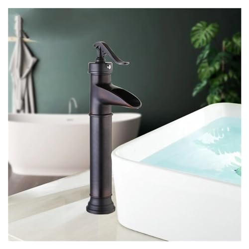 Grifo con caño en cascada de latón negro mezclador monomando para lavabo de baño y encimera