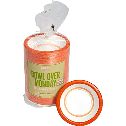 Perk Staples Paper Bowls, 12 Oz, Heavy-Weight Disposable For Everyday Meals, Kitchen, Breakroom, Company Events, 125-Pack, White/Orange