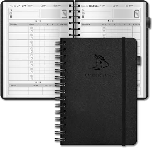 BIROYAL Gym Buch Deutsch, Spiralbindung Trainingstagebuch mit 186 Workout für dein Krafttraining, Trainingsbuch Krafttraining A5, Fitnessplaner, Fitness Journal für Bodybuilding, Gym & ​Heimtraining