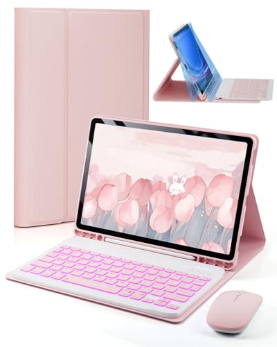 Keyboard Case for Tab A11/ A9 8.7-inch Case with Keyboard Samsung Galaxy Tab A11-2025 A9-2023 Tablet Case with Magic Keyboard Backlit Built-in Pencil Holder with Mouse Pink